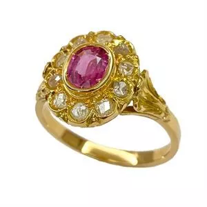 18kt yellow gold ring with ruby and diamonds - Italy 1970s