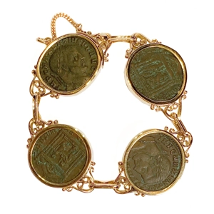 Bracciale in oro giallo 18 karati con monete di bronzo - Italia anni '80