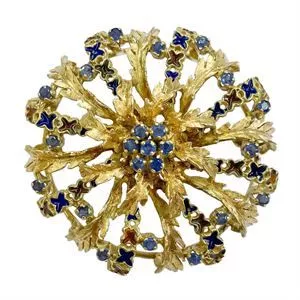 Flower brooch in 18kt yellow gold with sapphires and enamels - Italy 1960s