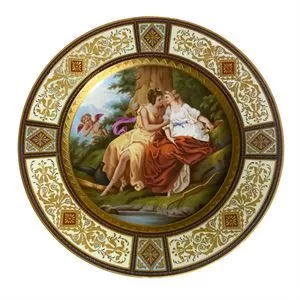 Polychrome porcelain plate - Jupiter and Callisto - Austria 19th century