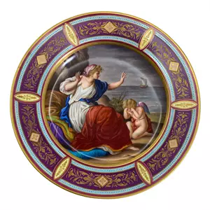 Piatto in porcellana policroma - Arianna a Nasso - Austria XIX secolo
