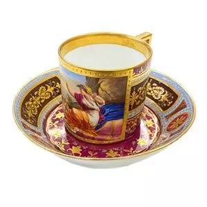 Polychrome porcelain cup and saucer - Austria 19th century
