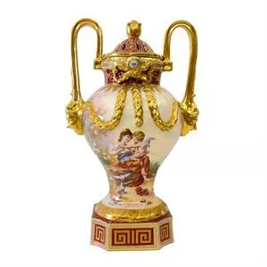 Double-handled porcelain amphora vase with lid - Austria 19th century