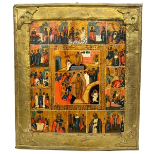 Icon of the Resurrection of Christ and sixteen festivities - Russia 19th century