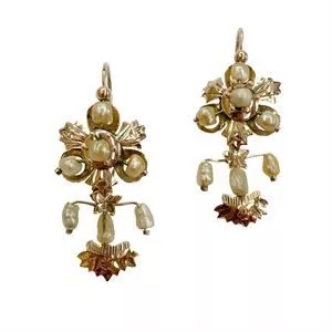 12 karat gold earrings with baroque pearls - Italy 19th century