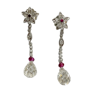 Liberty earrings in platinum with diamonds and rubies - Italy 1920s