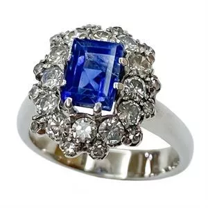 18 karat white gold ring with sapphire and diamonds - Italy 1950s