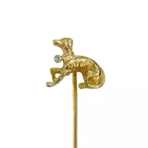 18kt yellow gold brooch with diamond - greyhound - Italy 1950s