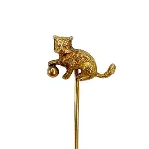 Spillone in oro giallo 18 karati - gatto - Italia anni '50