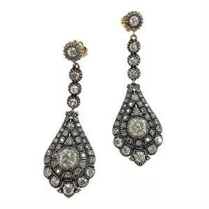 Drop earrings in gold and silver with diamonds - Italy 19th century