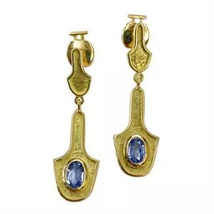 18 karat yellow gold earrings with sapphires - Italy 1980s