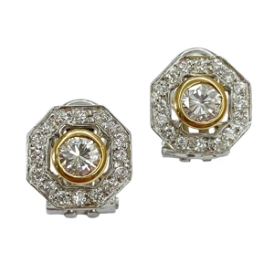 Orecchini in oro bianco e giallo 18 karati con diamanti - Italia anni '80