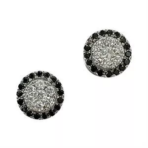 18 karat white gold earrings with white and black diamonds - Italy