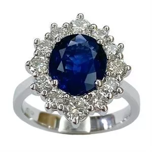 18 karat white gold ring with sapphire and diamonds - Italy 1960s