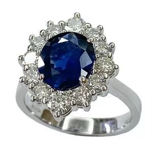 18 karat white gold ring with sapphire and diamonds - Italy 1960s