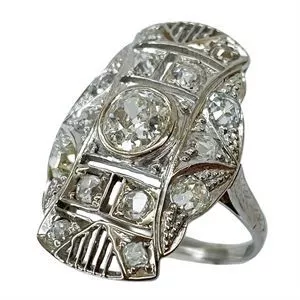18 karat white gold shuttle ring with diamonds - Italy 1930s