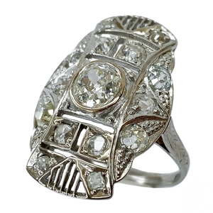 18 karat white gold shuttle ring with diamonds - Italy 1930s