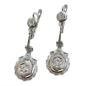 18 karat white gold earrings with diamonds - Italy 1930s