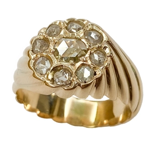 Men's 18 karat yellow gold ring with diamonds - Italy 1940s