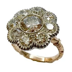 Red gold and silver ring with diamonds - Italy 1940s
