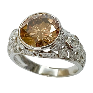Platinum ring with brown and white diamonds - Italy