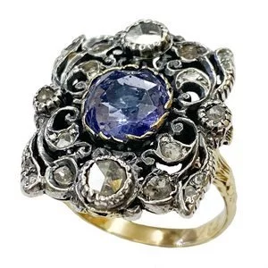 Gold and silver ring with sapphires and diamonds - Italy 1930s