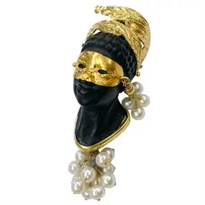 Venetian Moor pendant in 18 karat gold with natural pearls - Italy 1970s