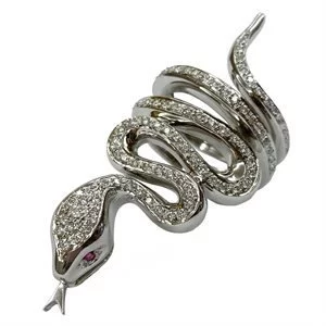 18 karat white gold snake ring with diamonds and rubies - Italy 1990s