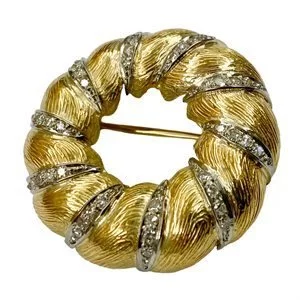 18 karat yellow and white gold garland brooch with diamonds - Italy 1950s