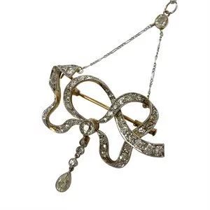 Gold and platinum necklace and bow pendant with diamonds - Italy 1910s
