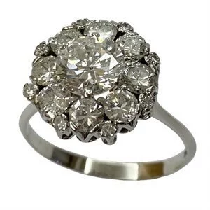 18 karat white gold daisy ring with diamonds - Italy 1960s