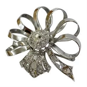 18 karat white gold ribbon brooch with diamonds - Italy 1940s