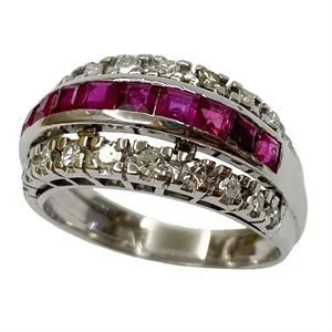 18 karat white gold band ring with rubies and diamonds - Italy 1950s