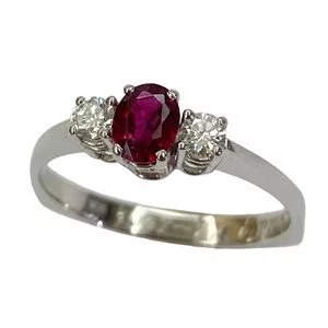 18 karat white gold ring with ruby and diamonds - Italy 1950s