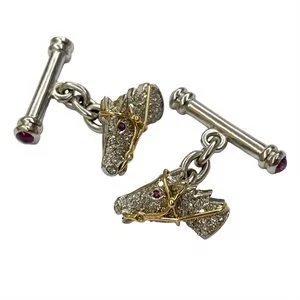 18 karat white and yellow gold cufflinks with diamonds and rubies - Italy 1960s