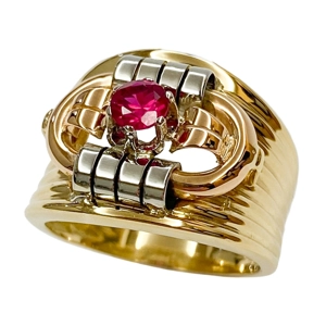 18 karat yellow gold band ring with ruby - Italy 1940s
