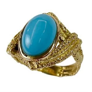 18 karat yellow gold ring with cabochon turquoise - Italy 1970s
