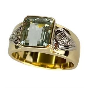 18 karat yellow gold ring with aquamarine and diamonds - Italy 1990s