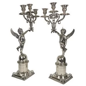Three-flame candelabra in silver 800 with cherubs - Italy 1950s