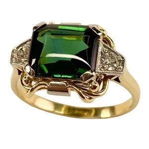 14 karat yellow and white gold ring with tourmaline and diamonds - Italy 1940s