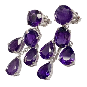 18 karat white gold earrings with amethysts - Italy 1980s