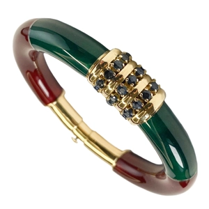 Bracciale rigido in oro giallo e argento con smalti e zaffiri - Italia anni '80