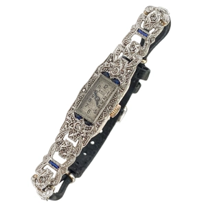 Orologio da polso in oro giallo 18 karati e argento con zaffiri e diamanti - Svizzera primo '900