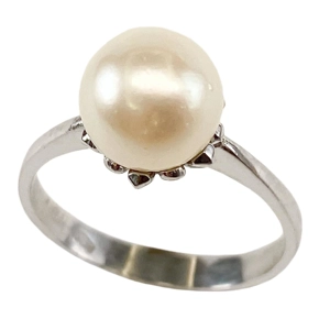 Anello in oro bianco 18 karati con perla Akoya - Italia anni '50