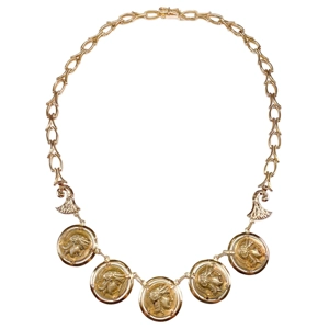 18 karat yellow gold necklace with antique coin reproductions - Italy 1960s