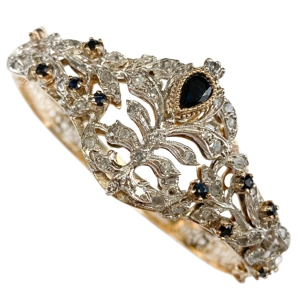 Gold and silver bracelet with sapphires and diamonds - Italy 1960s