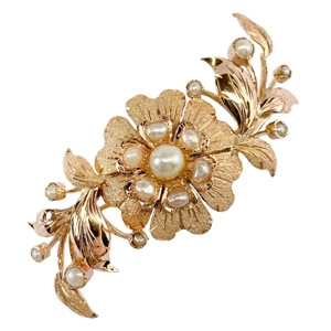 18 karat yellow gold brooch with micro pearls - Italy 1960s