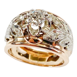 18 karat rose and white gold ring with diamonds - Italy 1950s