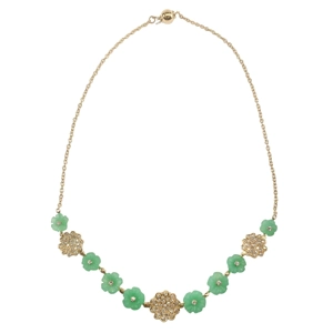 Collana in oro giallo 18 karati con diamanti e crisoprasio - Italia anni '80