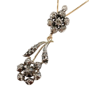 Gold necklace with gold and silver pendant with diamonds - Italy 19th century